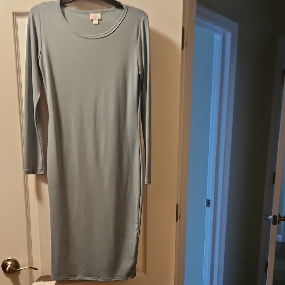 LuLaRoe Debbie Gren/Gray Long Sleeve Dress